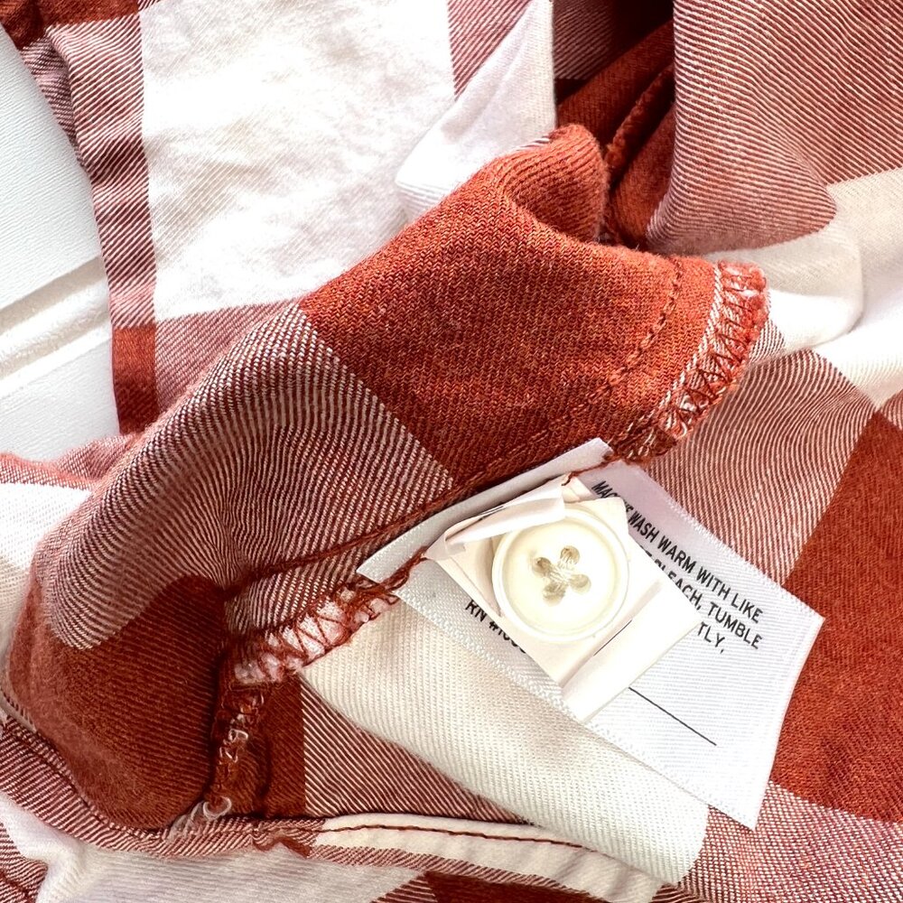 Duluth Trading Co Printmaker Blouse Women L Orange Check Organic Cotton Button - Picture 4 of 9